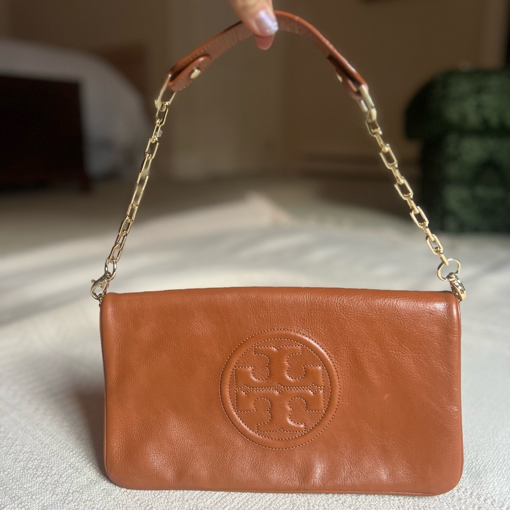 Tory Burch | Tan Leather Bombe Reva Clutch